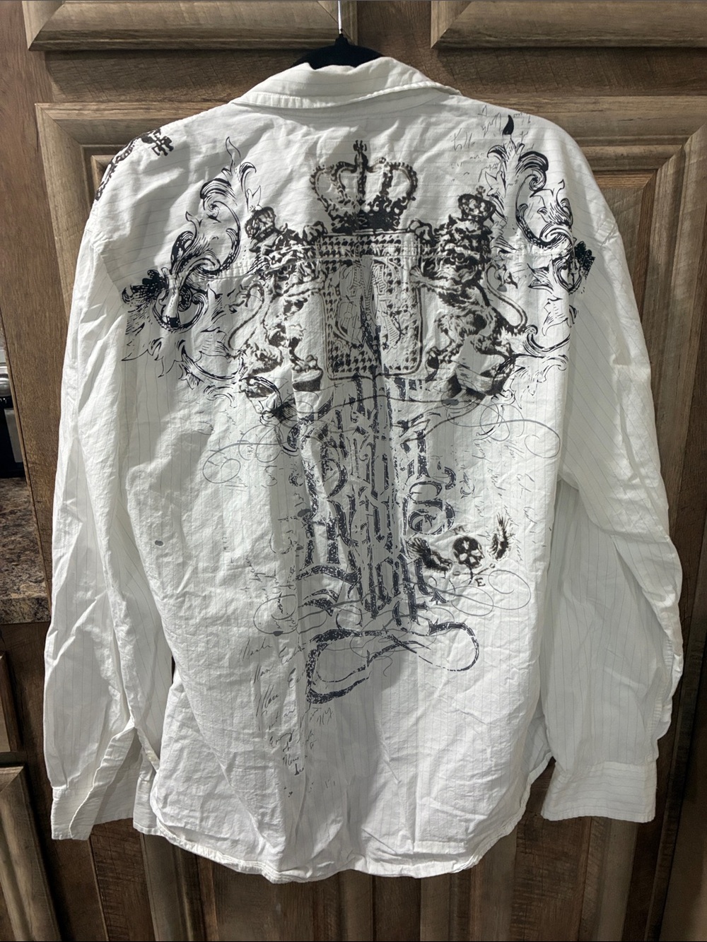 Marc Ecko White Button-Down Shirt Jacket with Black Graphic